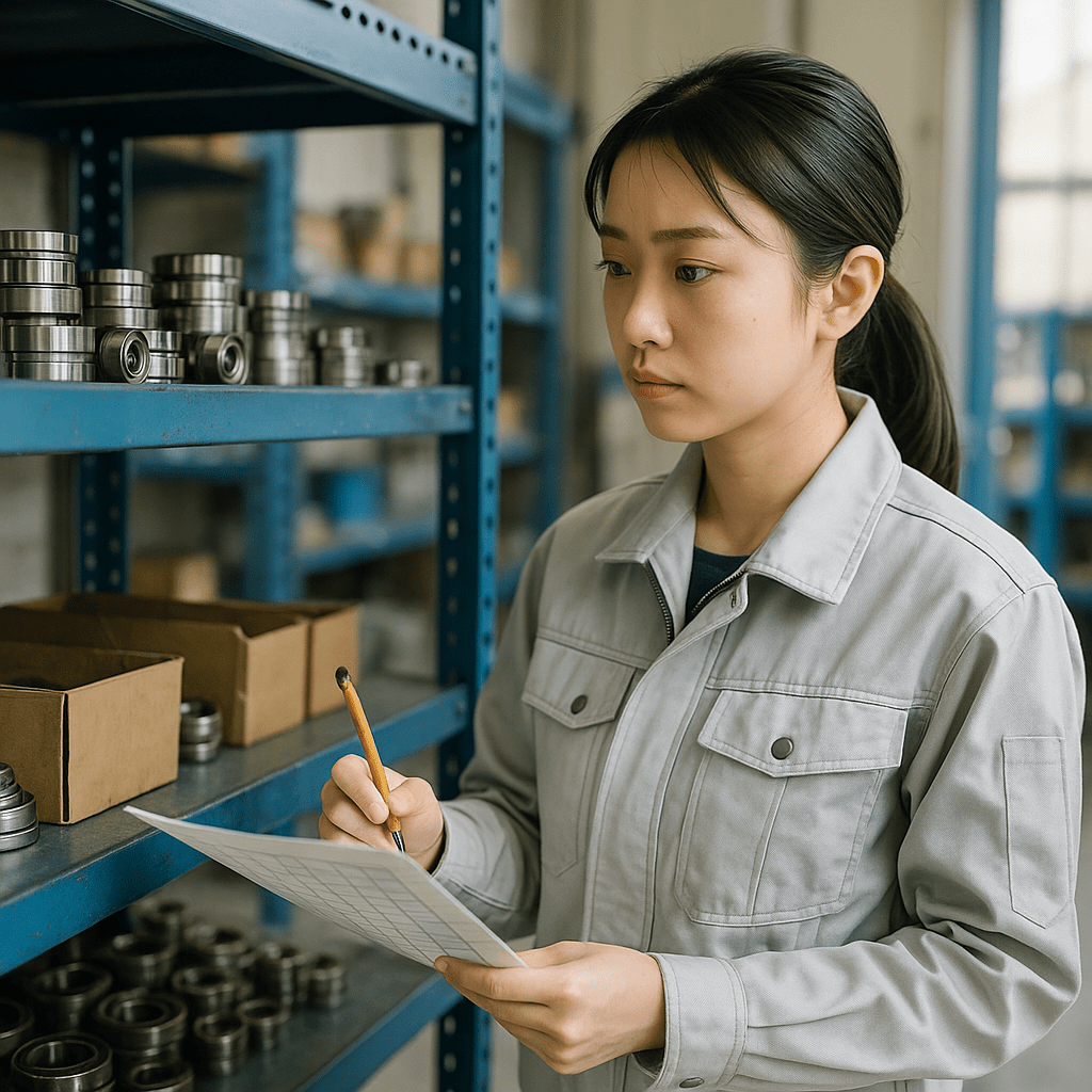 在庫不足リスクを抱えた倉庫で在庫数をチェックする作業員