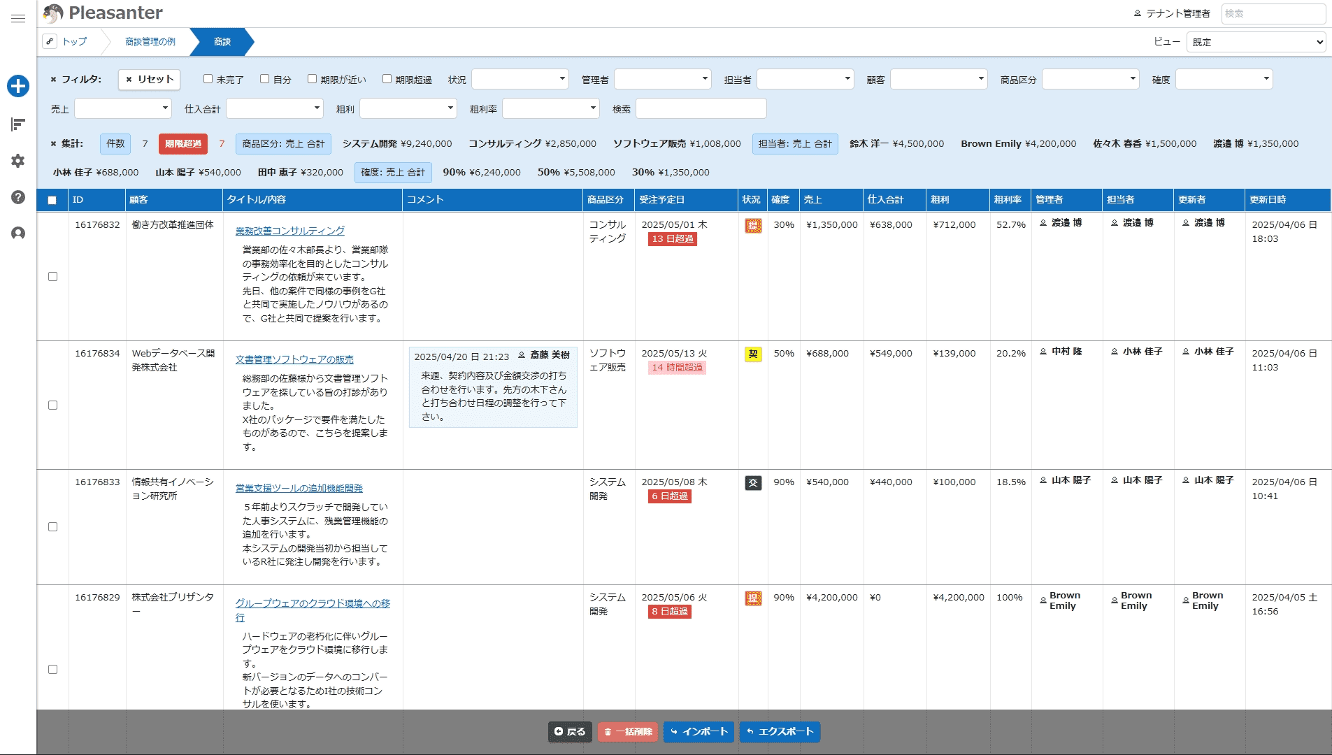 Pleasanter一覧画面イメージ